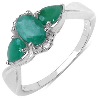 Malaika Sterling Silver 7/8ct TGW Emerald and Diamond Accent Ring