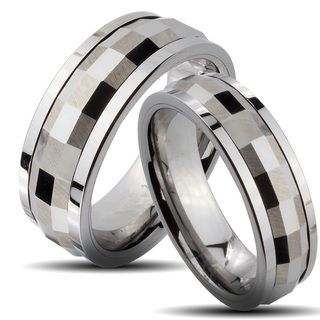 Tungsten Carbide Faceted Rectangle Spinner His and Her Wedding Band