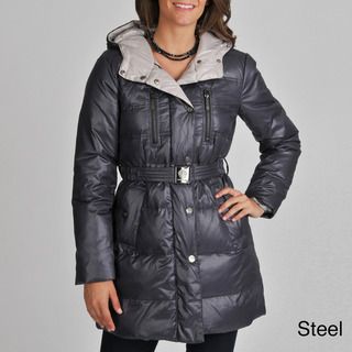 Vince Camuto Womens Belted Down filled Coat with Hood