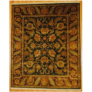 Indo Hand knotted Mahal Green/ Burgundy Wool Rug (83 x 102