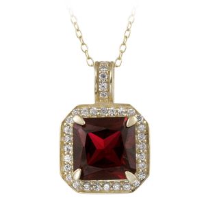 Glitzy Rocks 18k Gold over Silver Lab created Ruby and CZ Necklace (5