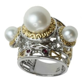 Michael Valitutti Two tone Freshwater Pearl and Ruby Ring (10 mm