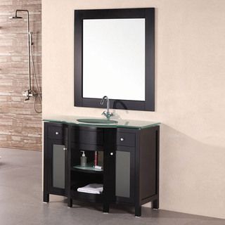 Design Element Catherine Tempered Glass Wood Bathroom Vanity Set