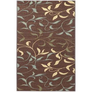 Non Skid Ottohome Brown Floral Leafs Area Rug (5 x 66)
