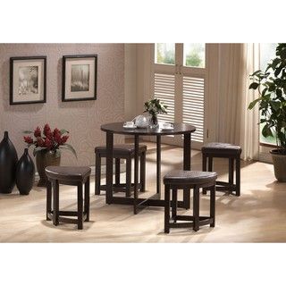 Rochester Brown Modern Bar Table Set with Nesting Stools