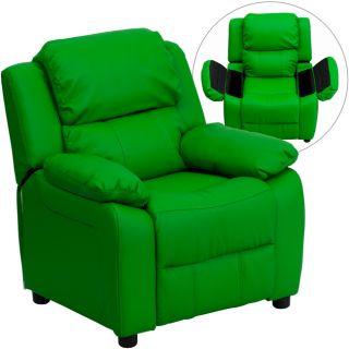 Deluxe Heavily Padded Contemporary Green Vinyl Kids Recliner with
