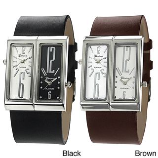Geneva Platinum Mens Dual face Genuine Leather Watch