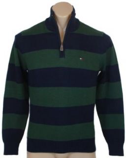 Tommy Hilfiger Mens 1/4 Zip Striped Cardigan Logo Sweater