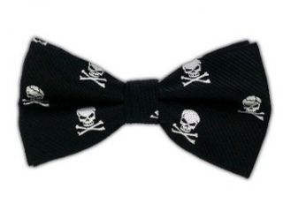 100% Silk Woven Black Skull and Crossbones Self Tie Bow
