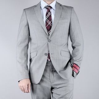 Mantoni Mens Slim Fit Birdseye Grey 2 Button Wool Suit