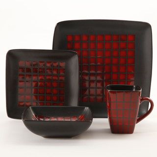 Gibson Tamarask Red/ Black Rattan Design 16 piece Dinnerware Set