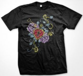 Key To My Heart Mens Tattoo T shirt, Old School Floral