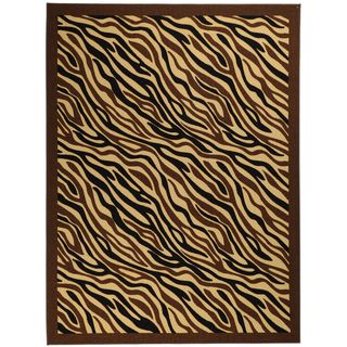 Non Skid Ottohome Brown Animal Print Zebra Area Rug (33 x 5