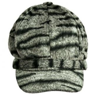 Black & Grey Zebra Print Plush Suede Newsboy Hat Clothing
