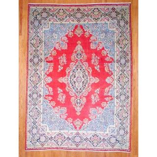 Persian Hand knotted Kerman Red/ Navy Wool Rug (10 x 14)