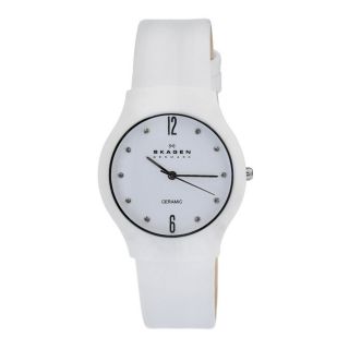 Skagen Womens White Ceramic Leather Strap Watch Today $114.99