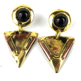 Handcrafted Onyx Triangle Brass Earrings (South Africa)