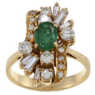 18k Gold Emerald and 1ct TDW Diamond Estate Ring (I J, SI1 SI2