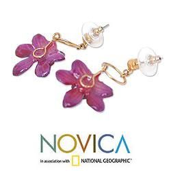 24k Goldplated Spring Celebration Natural Orchid Earrings (Thailand