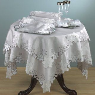 Holiday Embroidery Cutwork Silver Snowflake Tablecloth. 60