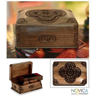 Handcrafted Walnut Wood Treasured Roses Jewelry Box (India