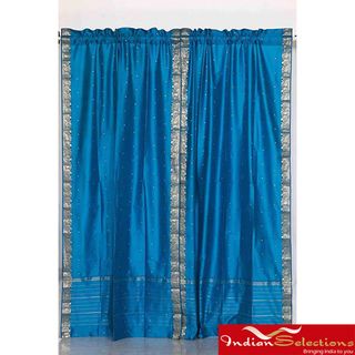 Indo Turquoise Rod Pocket Sheer Sari Curtain (43 in. x 84 in