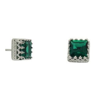 Sterling Silver Emerald Crown Earrings
