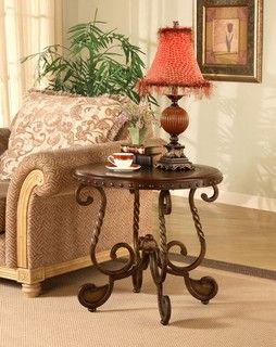 Antique Brass and Wood Nailhead Inlay End Table
