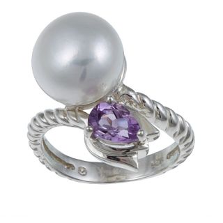 Sterling Silver Freshwater Pearl and Amethyst Ring (11 12 mm) Today: $