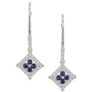 10k Gold 1/6ct Diamond and Blue Sapphire Drop Earrings