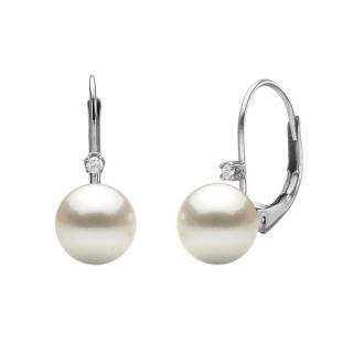 DaVonna 14k Gold White 6.5 7mm Akoya Pearl and Diamond Earrings with