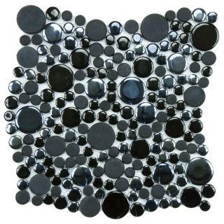 SomerTile 11.25x12 inch Posh Bubble Black Porcelain Mosaic Tiles (Set