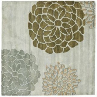 Handmade Soho Botanical Light Grey N. Z. Wool Rug (8 Square