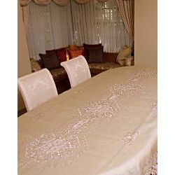 White Embroidered Formal Tablecloth 72 x 144 inches