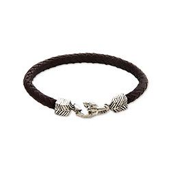 Mens Sterling Silver Rugged Aesthetics Leather Bracelet (Indonesia
