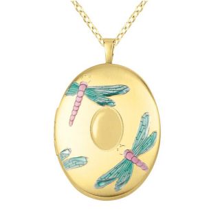 Sterling Silver and 14k Gold Dragonflies Oval Locket Necklace