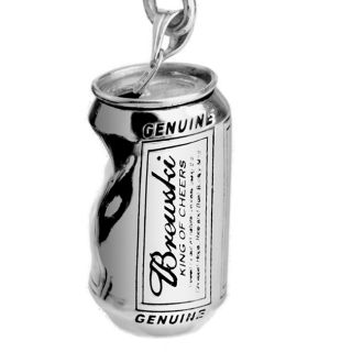 White Trash Charms Sterling Silver Crushed Beer Can Necklace