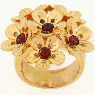 Meredith Leigh Yellow plated Silver Rhodolite/ White Topaz Flower Ring