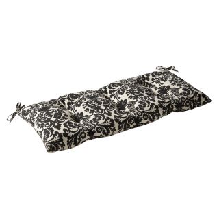 Pillow Perfect Outdoor Black/ Beige Damask Tufted Loveseat Cushion