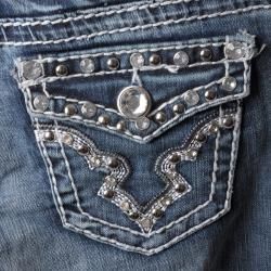 Miss Chic Juniors Medium Wash Rhinestone Embellished Bootcut Jeans