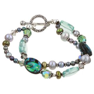 Charming Life Silver Paua Shell and Pearl Double strand Bracelet (4 9
