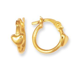 14k Gold Yellow Baby Heart Hoop Earrings   JewelryWeb