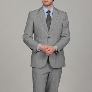 Adolfo Mens Grey Plaid Suit