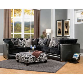 Bacardi 4 piece Black Bicast Leather and Fabric Oversized Sectional