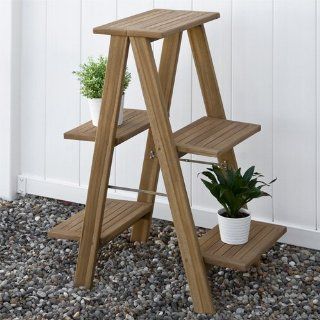 Dual Sided Teak Wood Plant Stand Patio, Lawn & Garden