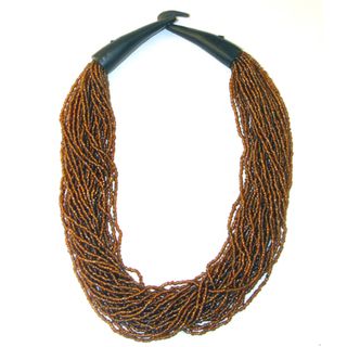 Handmade Amber Glass Beads Horn Clasp Necklace (India)