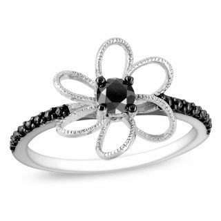 Miadora Sterling Silver 1/4ct TDW Black Diamond Flower Ring Today $73
