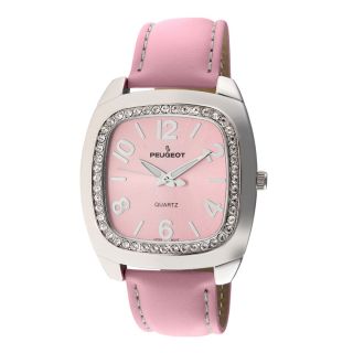 Peugeot Womens Silvertone Pink Leather Strap Watch MSRP $72.00 Today