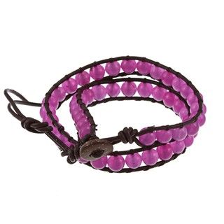 La Preciosa Purple Agate Bead Leather Wrap Bracelet