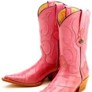 Pink Handmade Eel Genuine Leather 3x Toe Dress Womens Cowboy Boots